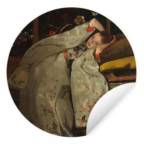 Behangcirkel - Meisje in witte kimono - Schilderij van George Hendrik Breitner