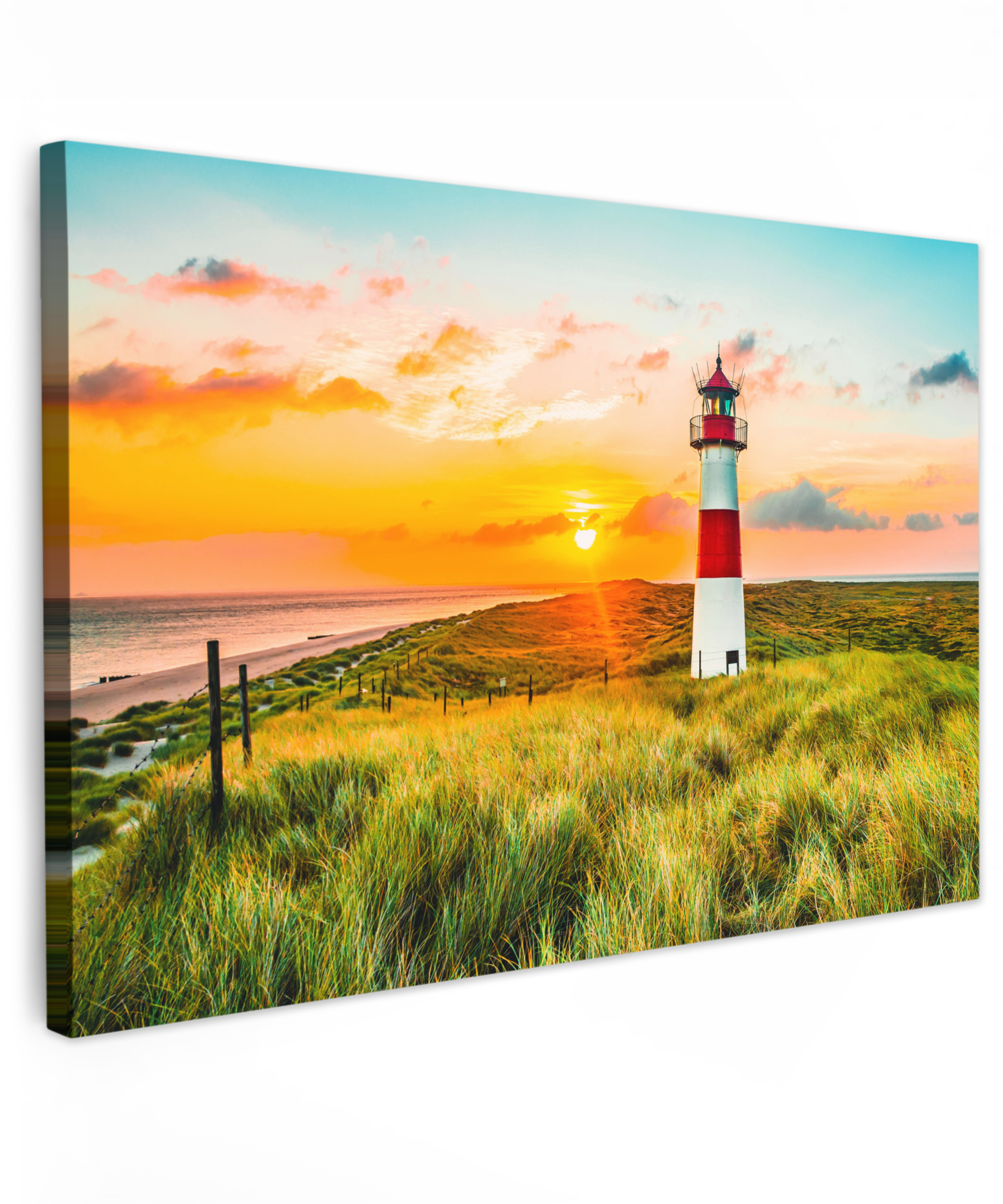 Tableau sur toile - Phare - Nature - Soleil - Paysage - Herbe - Plage - Mer