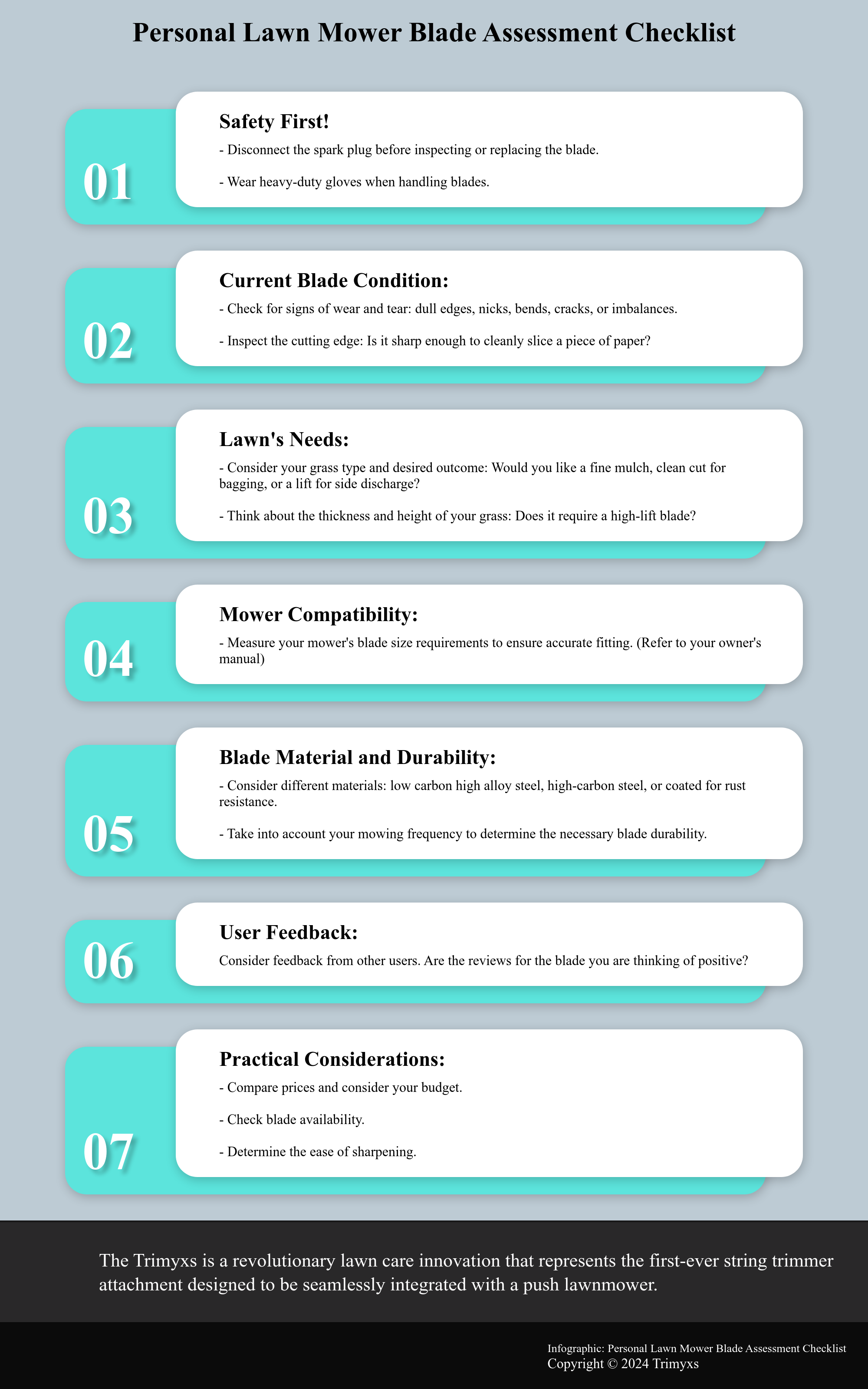 Personal lawn Mower Blade Assessment Checklist